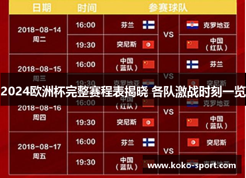 2024欧洲杯完整赛程表揭晓 各队激战时刻一览
